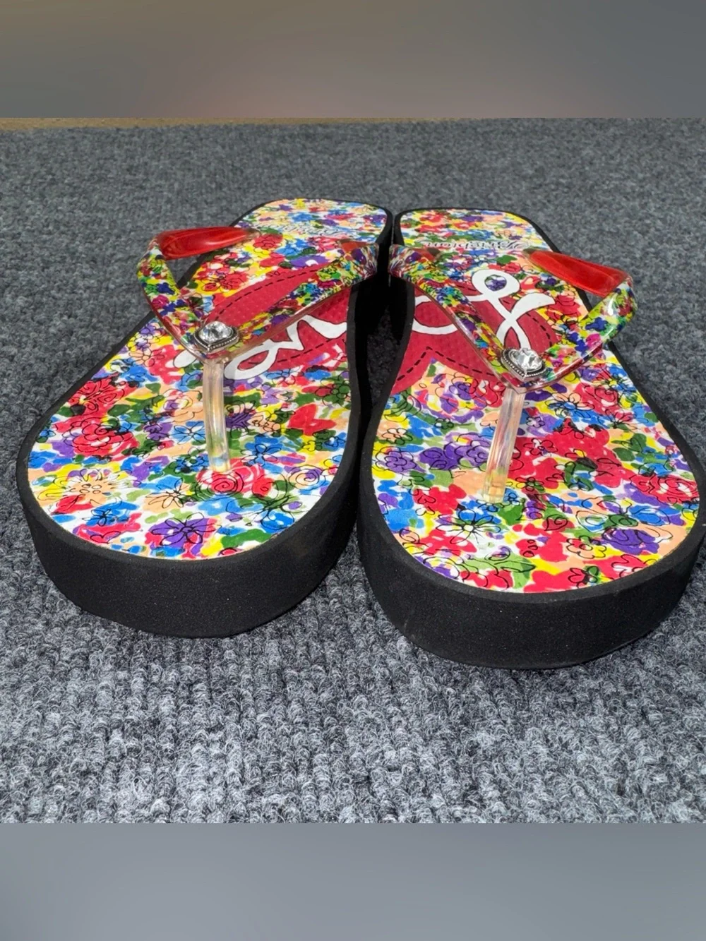 Brighton Red Floral 'Love' Flip Flop Sandals